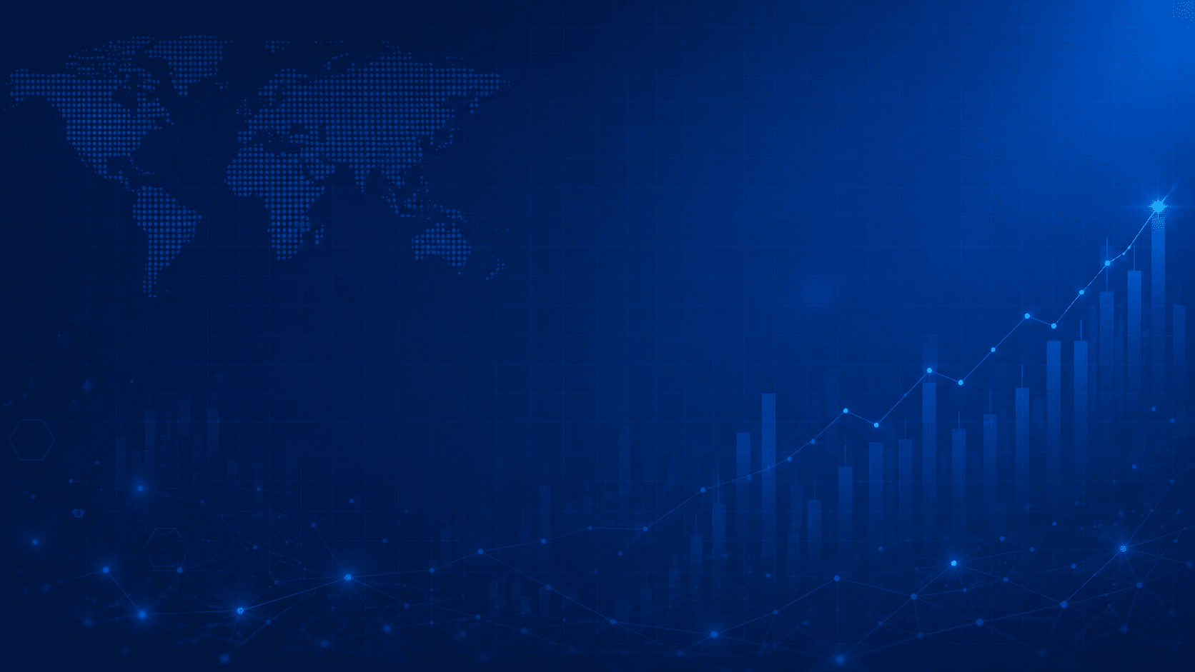 Abstract blue financial growth chart with world map background